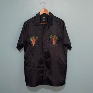 Black Satin Tiger Button-Up Shirt
